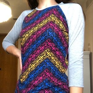 multicolored baseball tee